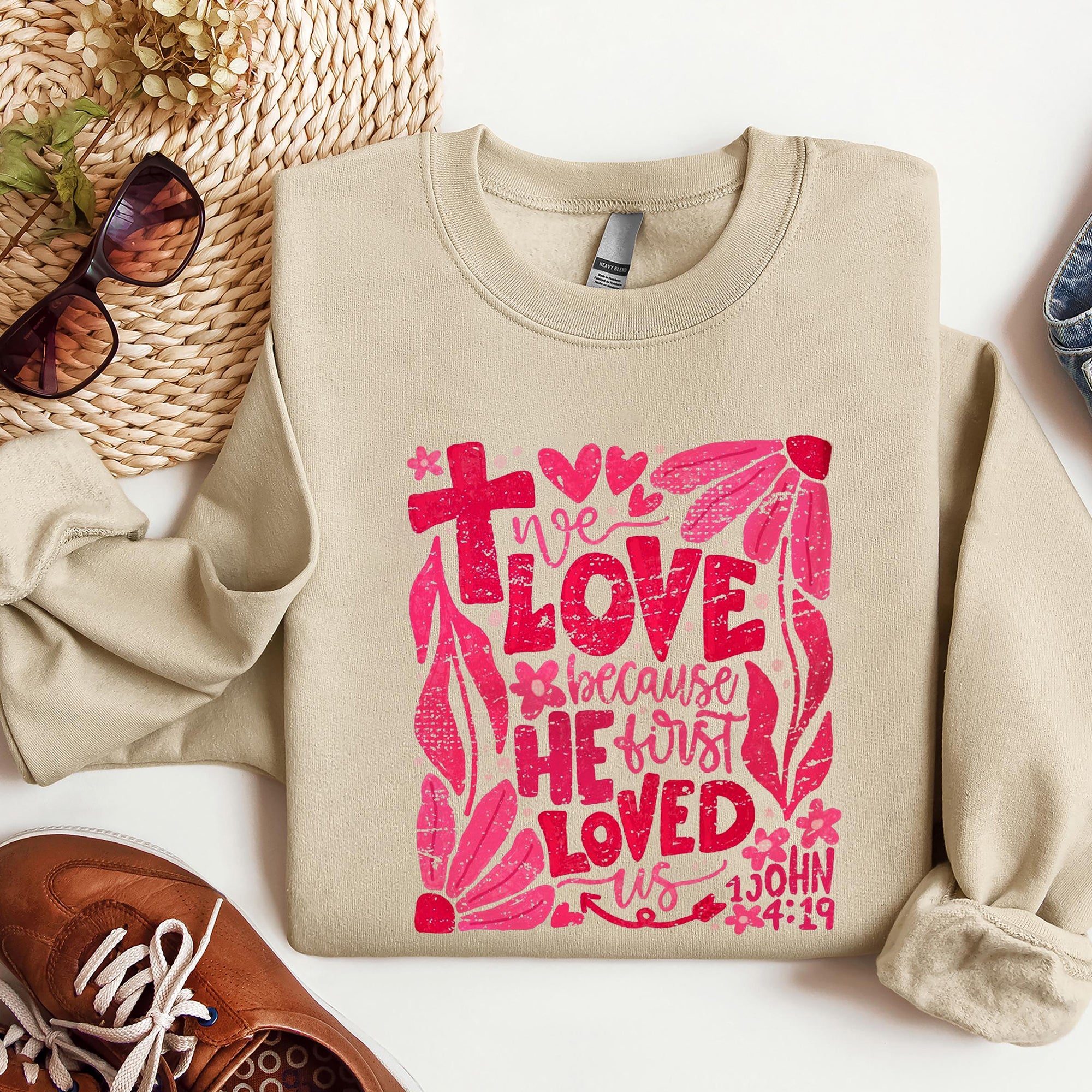 We love because He first loved us Shirt, Bible Verse Shirt, Christian Valentine Shirt, ILAF04